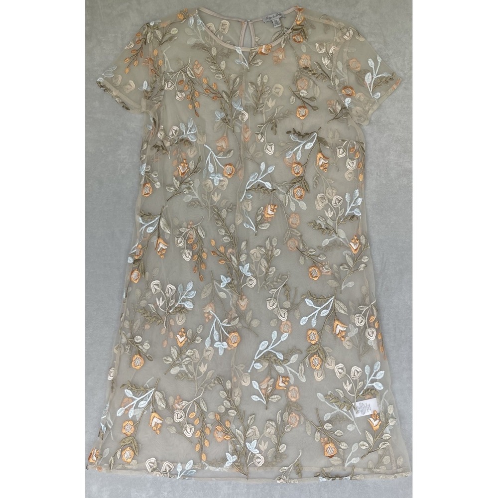 Grey & Gray Dress Womens 4 S Floral Embroidered Mesh Dainty Cottagecore Festival